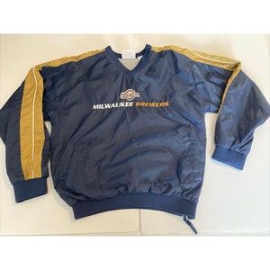 Vintage Milwaukee Brewers Pullover Lined Windbreaker Kids Sz L W/ Pockets